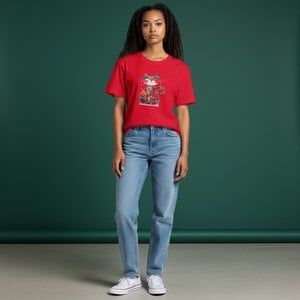 Dames T-shirt kattenprint maat L – schattig Cat Lover shirt rood , zacht & comfortabel, cadeau voor kattenliefhebbers, wasbaar 30 C