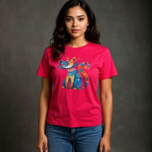 Dames T-shirt kattenprint maat XL – schattig Cat Lover shirt rood , zacht & comfortabel, cadeau voor kattenliefhebbers, wasbaar 30 C