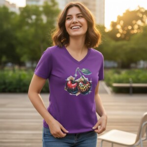 Dames t shirt Soft purple kersen  – Everyday Comfort Edition