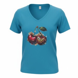 Dames t shirt Soft turquoise kersen  – Everyday Comfort Edition