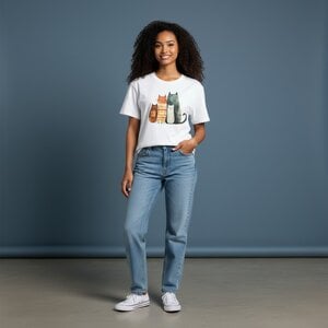 Dames T-shirt wit kattenprint maat L – schattig Cat Lover shirt, zacht & comfortabel, cadeau voor kattenliefhebbers,
