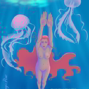 De Kleine Zeemeermin van Hans Christian Andersen - Boekillustratie 40 x 50 cm, kunstprint