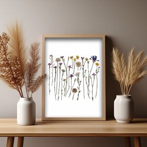 Dried Flowers botanische poster A4/A5 – kleurrijke droogbloemen (geel, paars, blauw) | wanddecoratie