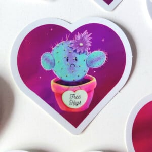 Free hugs, holografische sticker, vaatwasser proof, 6x5.8cm (2.36x2.28 inch)