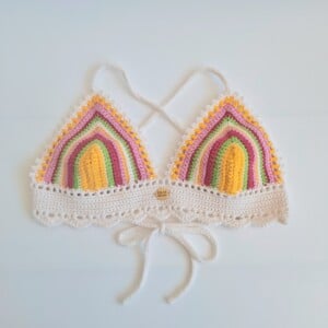 Gehaakt topje | Crème, geel, groen, fuchsia en lichtroze