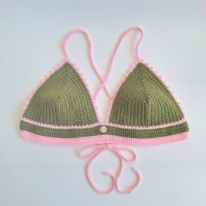 Gehaakt topje | Donkergroen en lichtroze