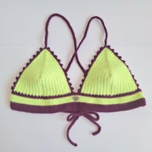 Gehaakt topje | Limegroen en aubergine paars