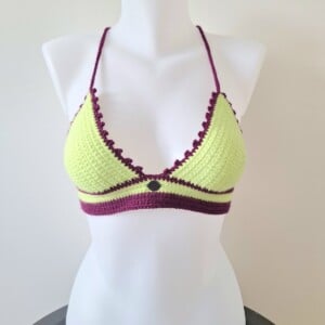 Gehaakt topje | Limegroen en aubergine paars