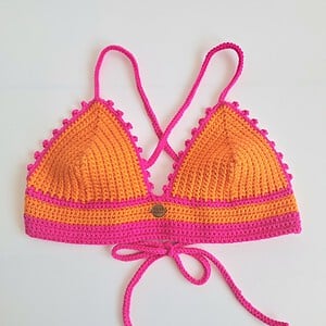 Gehaakt topje | Oranje en knalroze