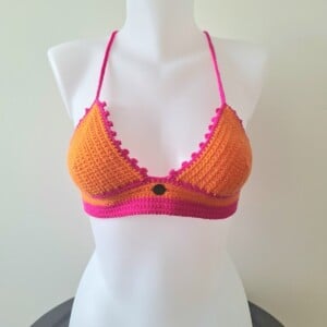 Gehaakt topje | Oranje en knalroze