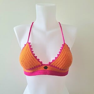 Gehaakt topje | Oranje en knalroze