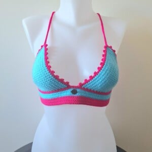 Gehaakt topje | Turquoise en knalroze