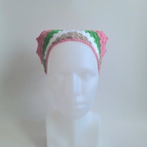 Gehaakte bandana | Beige, wit, groen en roze