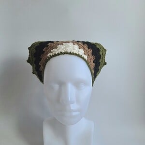 Gehaakte bandana | Crème, lichtbruin, zwart en donkergroen