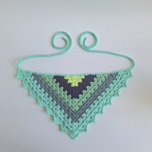 Gehaakte bandana | Limegroen, donkerpaars, eucalyptus, grijsblauw en mintgroen