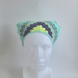Gehaakte bandana | Limegroen, donkerpaars, eucalyptus, grijsblauw en mintgroen