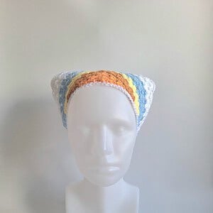 Gehaakte bandana | Oranje, pastel geel, lichtblauw en wit