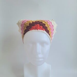 Gehaakte bandana | Rood, wijnrood, okergeel, roze en crème