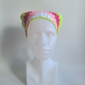 Gehaakte bandana | Wit, lichtroze, knalroze en limegroen