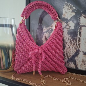Gehaakte crossbody tas | Glitter roze