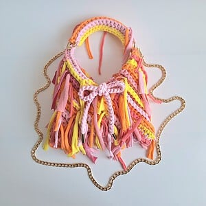 Gehaakte crossbody tas | Lichtroze, oranje en geel