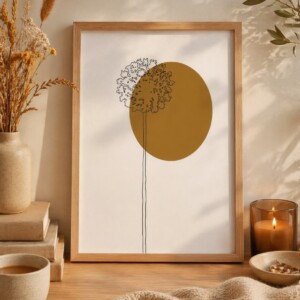 Golden Grain minimalistische graan poster A4/A5 – oker & zacht grijs | Japandi/Scandi wanddecoratie