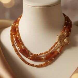 Unieke bruine agaatketting met verfijnde vintage broche