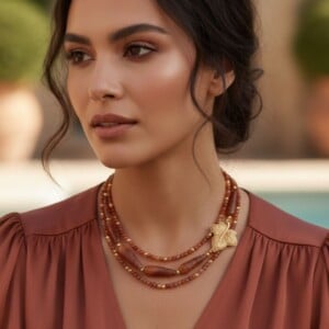 Unieke bruine agaatketting met verfijnde vintage broche