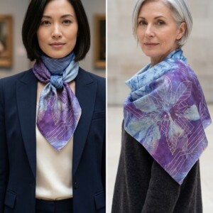 Handgeverfde 100% zijden sjaal – ecoprint & goudaccent – 40x150 cm – uniek exemplaar