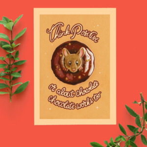 Kaart donut muis Think positive or about chocolate, chocolate works too