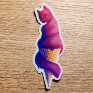 Katten ijs glitter sticker roze, journaling scrapbooking kado, kattenliefhebber, zomer activiteiten, ijsje 4x10.4 cm