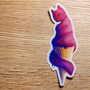 Katten ijs glitter sticker roze, journaling scrapbooking kado, kattenliefhebber, zomer activiteiten, ijsje 4x10.4 cm