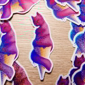 Katten ijs glitter sticker roze, journaling scrapbooking kado, kattenliefhebber, zomer activiteiten, ijsje 4x10.4 cm