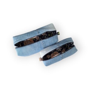 Make-up/toilettassen maat L & M van gerecycled jeans