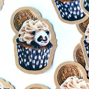 Panda cupcake kraftpapier sticker, 4.3x6 cm ( 1.69x2,36 inch)