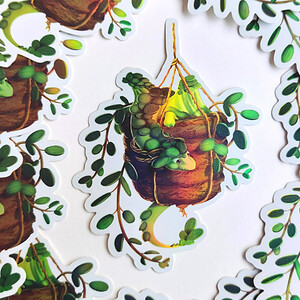 Plantendraak sticker holografisch 4.7x9 cm (1.85x3.45 inch)