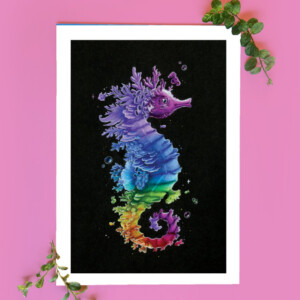 Regenboog zeepaard kado, potlood handgemaakt, zee leven, schattige dierenliefhebber, koraal kado 21x14,8 cm (8,2x5,8 inch)