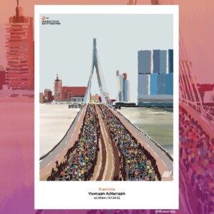 Rotterdam Marathon art print - personaliseerbaar stijl 'polaroid'