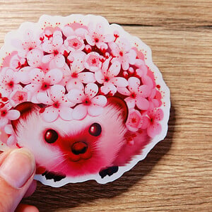 Sakura bloesem bloemen egel sticker, transparant, vaatwasser proof 9.5x8.8 cm