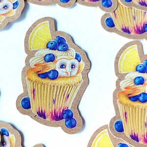 Uil cupcake kraft papier sticker, 3.8x5.9 cm ( 1.5x2,3inch)
