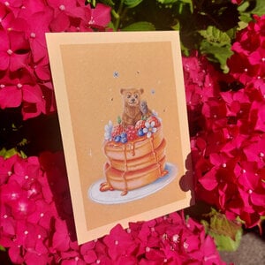 Wens kaart verjaardag A6 fluffy pancake beer