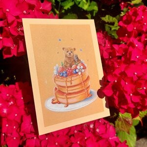 Wens kaart verjaardag A6 fluffy pancake beer
