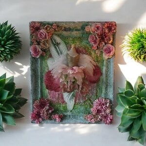 Yuna Mae – Romantisch Mixed Media Schilderij met 3D Bloemen