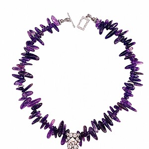 Amethist ketting met kristallen hanger - uniek stuk