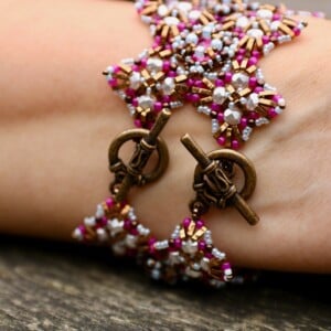 Byzantine multi een byzantijnse kralenarmband in roze amethyst & donker brons