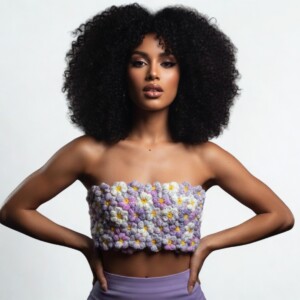 Chloris Lilac Whisper - Gehaakte puff flowers croptop - XS