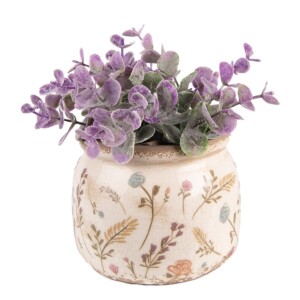 Clayre & Eef bloempot beige met bloemen Ø12 cm