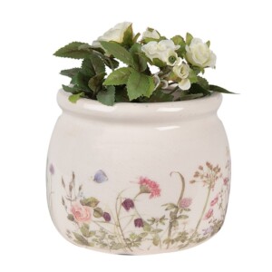 Clayre & Eef bloempot beige met bloemen – Ø12 cm