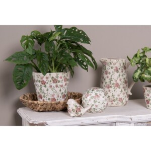 Clayre & Eef bloempot keramiek met bloemen Ø12 cm