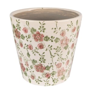 Clayre & Eef bloempot keramiek met bloemen Ø12 cm